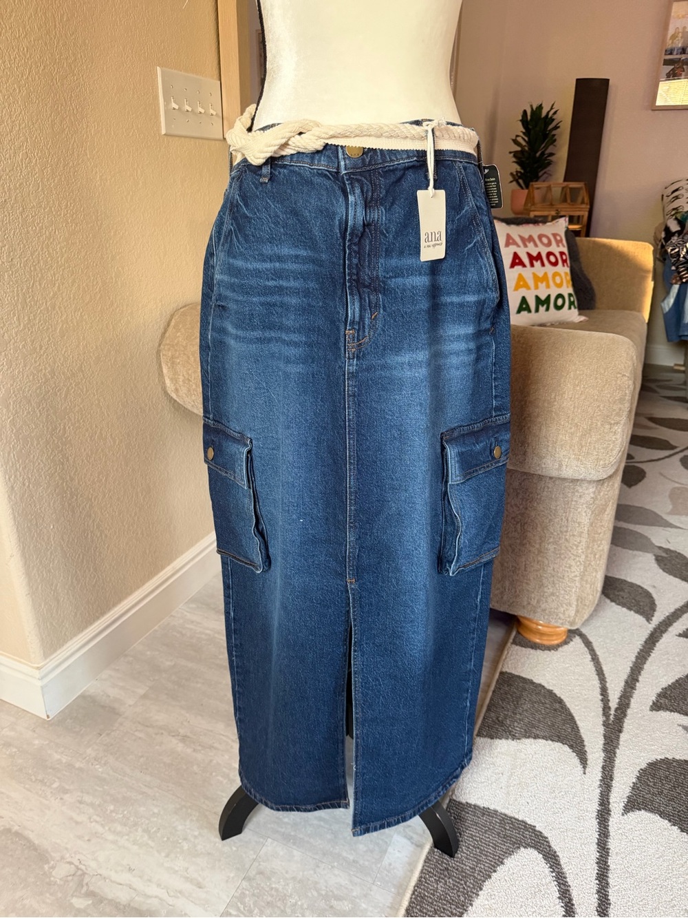 a.n.a Indigo Denim Long Skirt